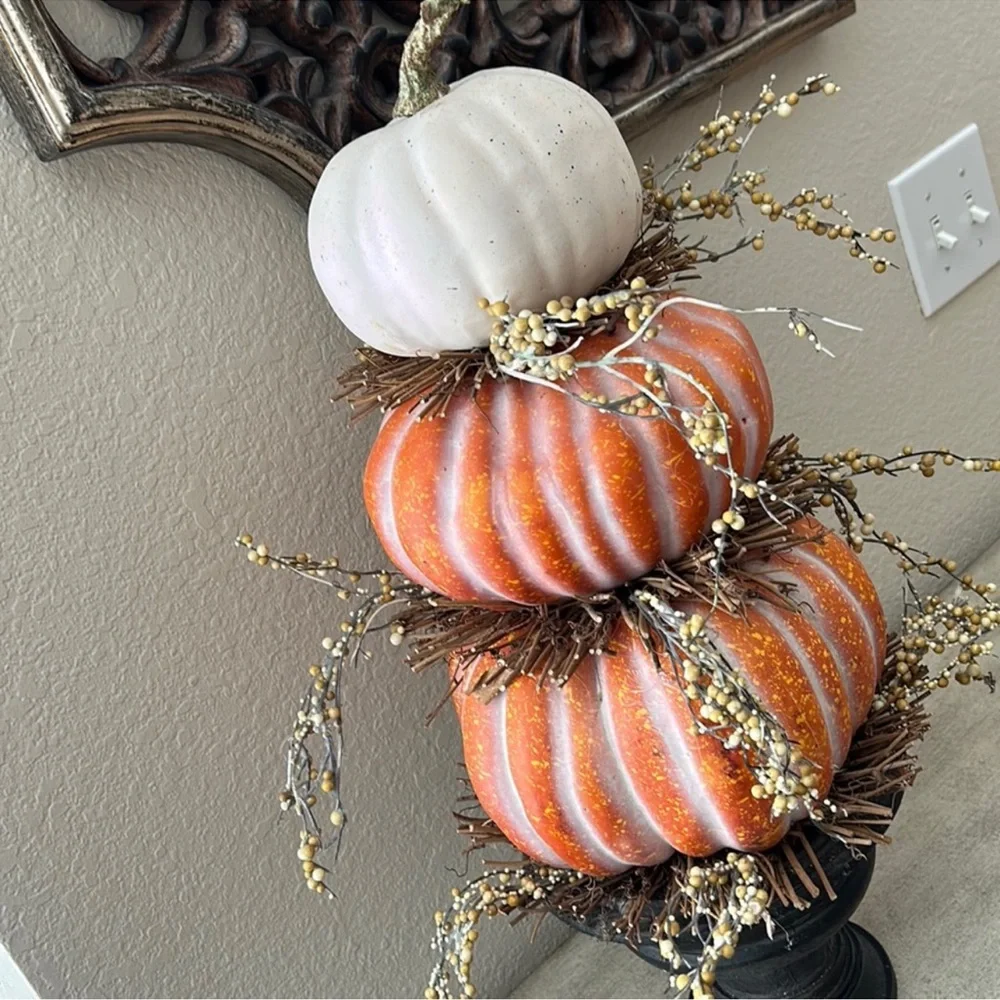 Fall Harvest Autumn Rustic Farmhouse Stacked Pumpkin Topiary